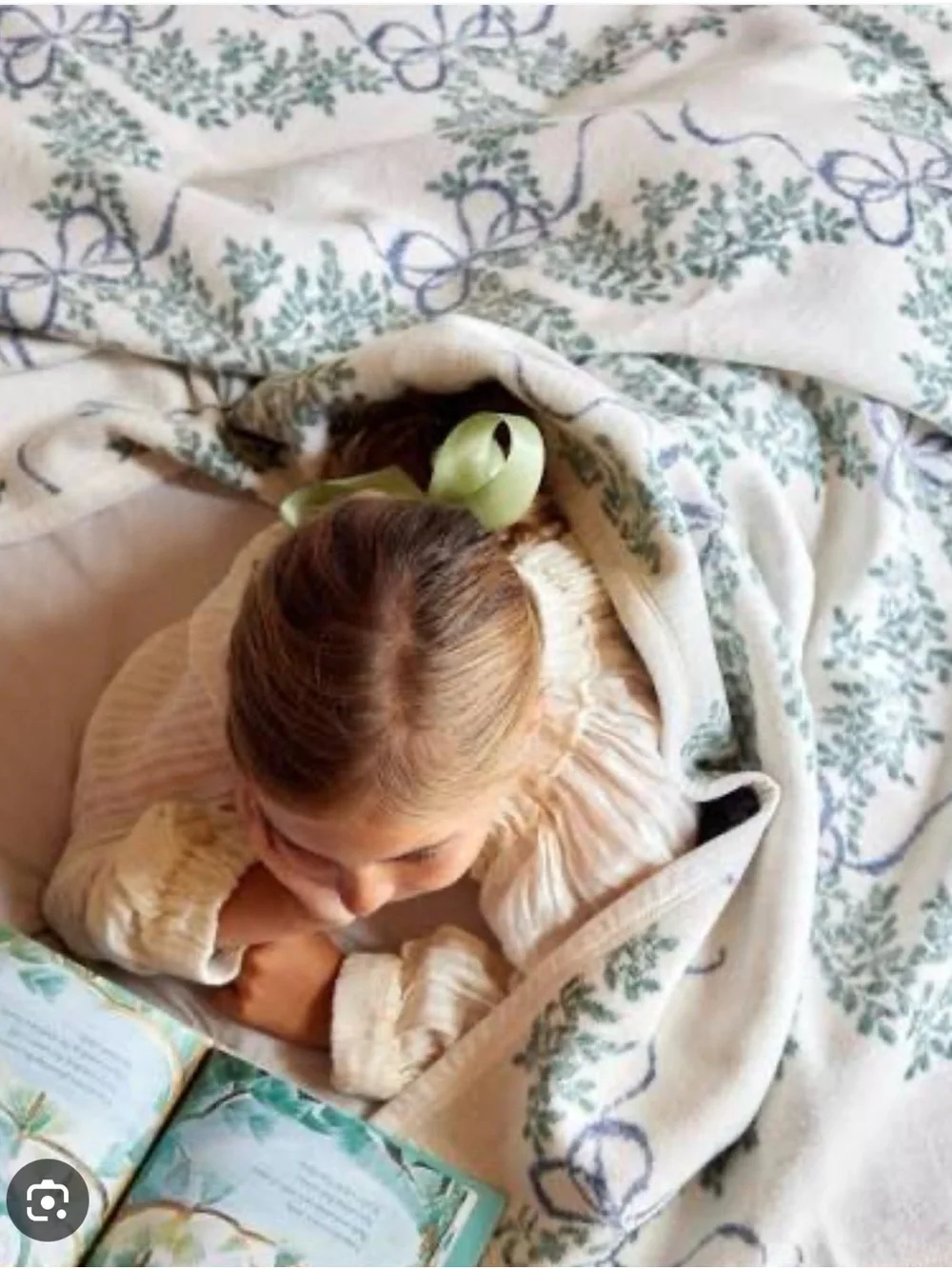 Reversible Green & White Patterned Throw Blanket
